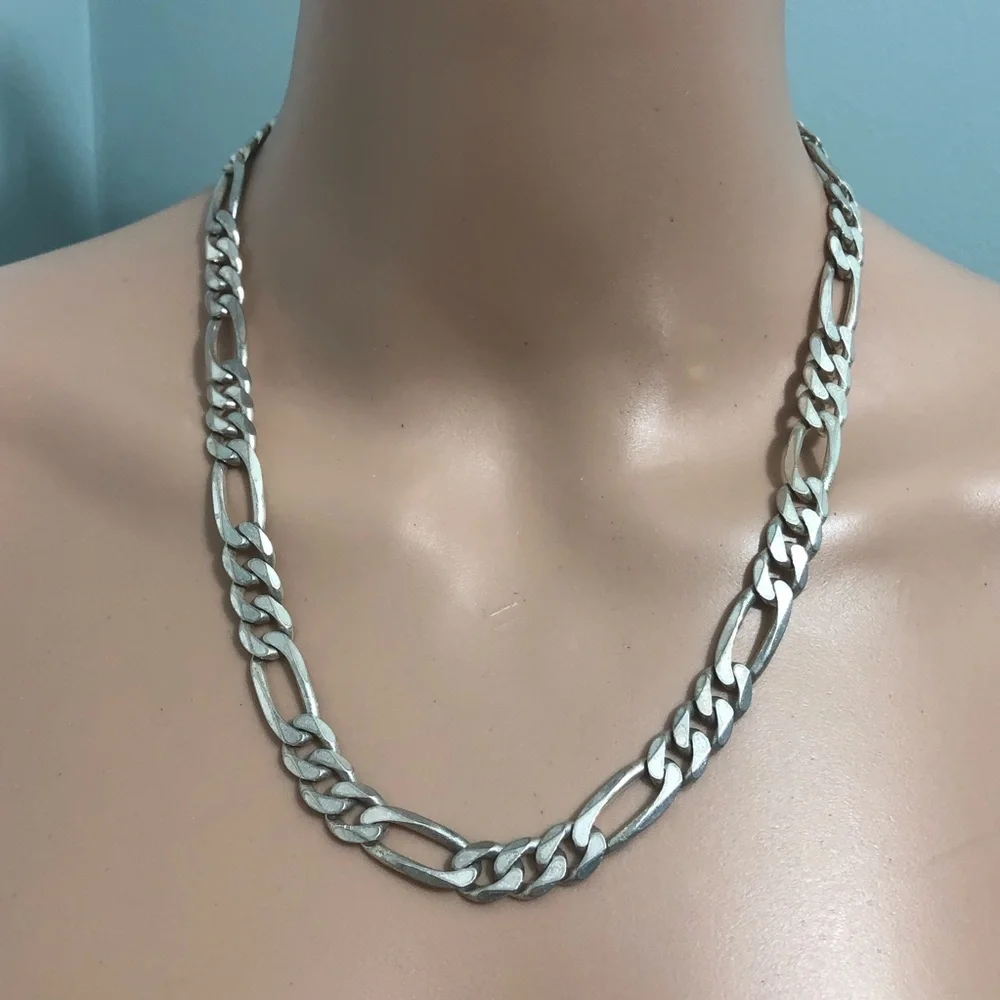 Sterling Silver Figaro Link Italy OTC  20 In Chain Necklace HEAVY 62g